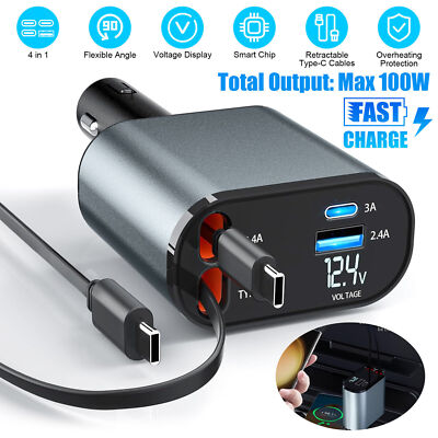 eCharger Retractable USB-C Car Charger